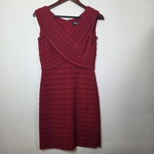 Adrianna Papell Red Tiered Pleated Sheath Dress Womens 10P Petite Sleeveless